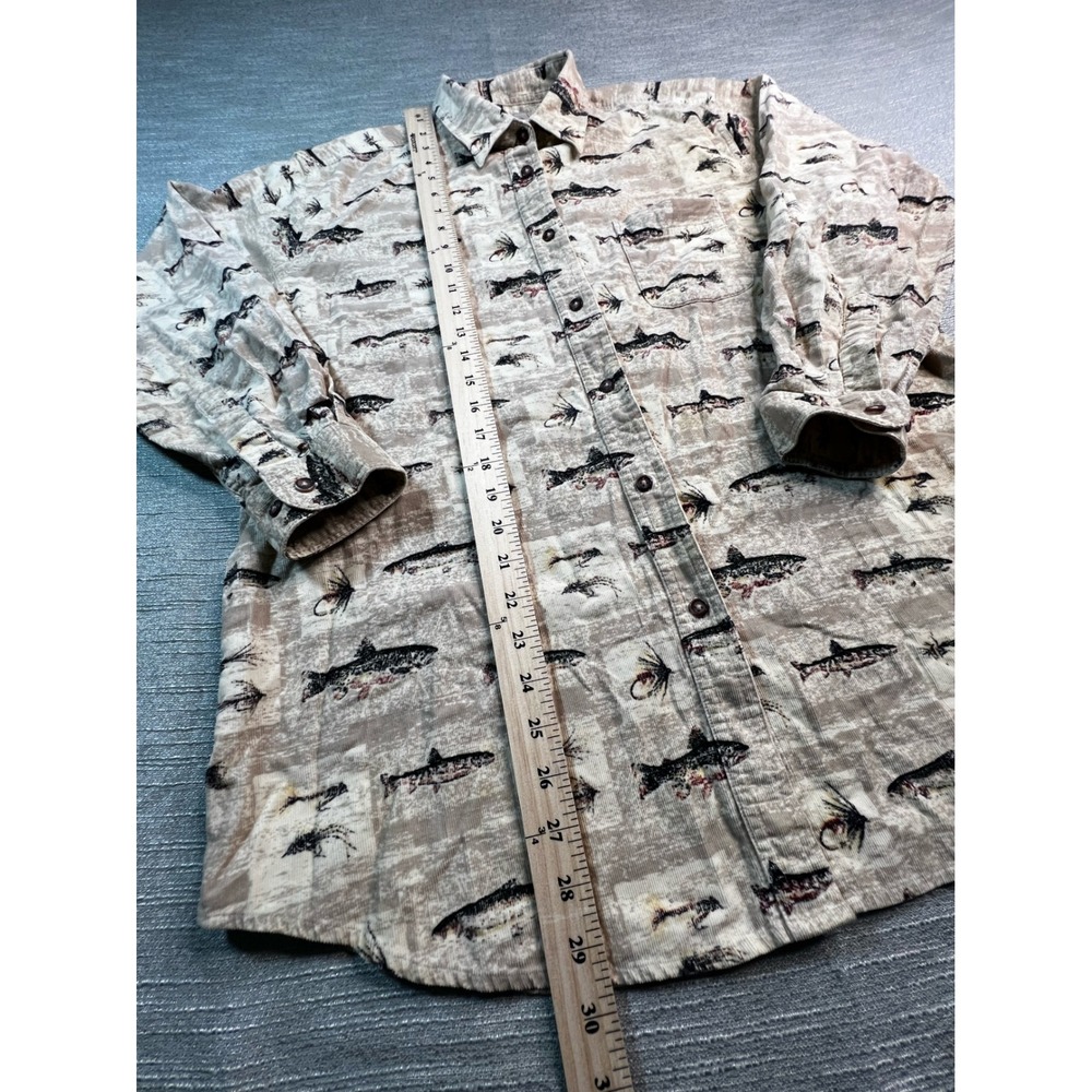 RedHead For Her Tan Corduroy Fishing Trout Lure Print Button Down Shirt Large - Picture 7 of 9